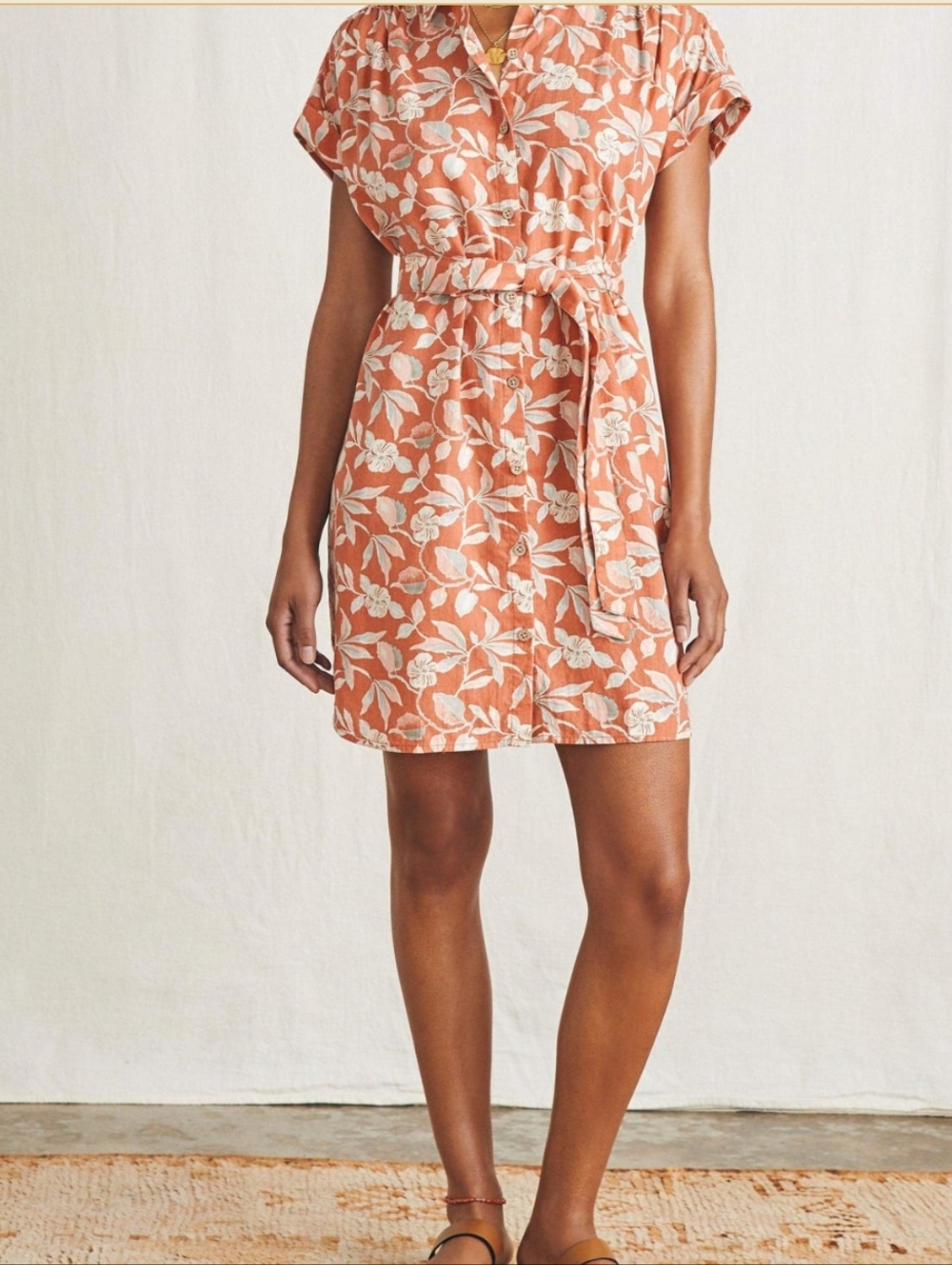 Faherty Breeze Linen Blend Shirt Dress With Tie Waist NWT Size Large